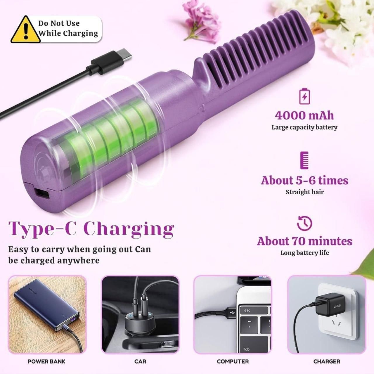 Cordless Rechargeable Mini Hair Straightener Comb