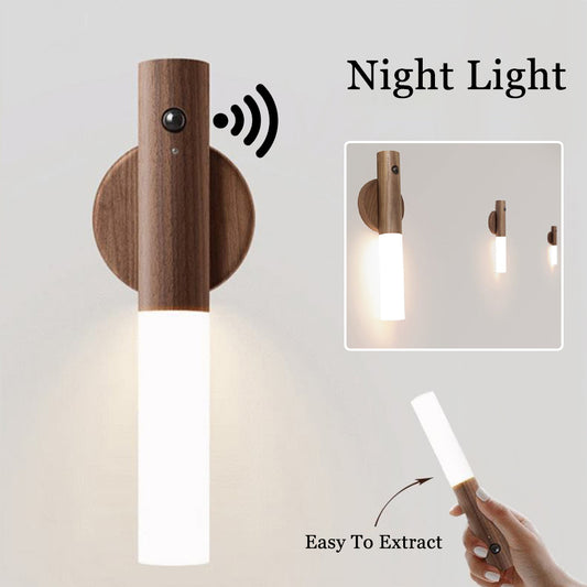 Auto LED USB Magnetic Wood Wireless Night Light Motion Sensor Wall Light Cabinet Lamp