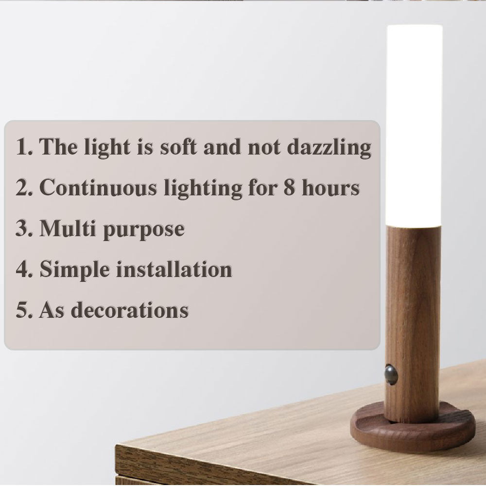 Auto LED USB Magnetic Wood Wireless Night Light Motion Sensor Wall Light Cabinet Lamp